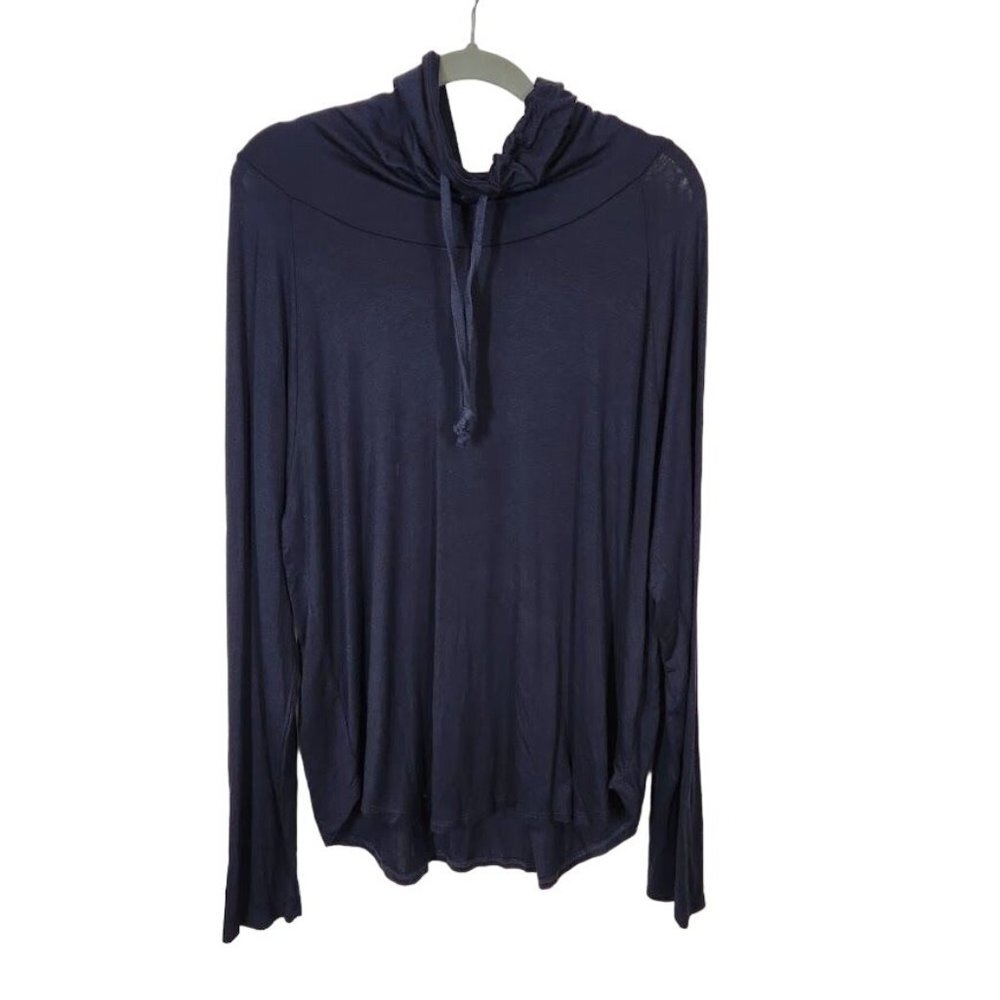 Shiela Rose Lightweight Jersey Funnel Neck Hoodie in Navy Blue - Size‎ 2X